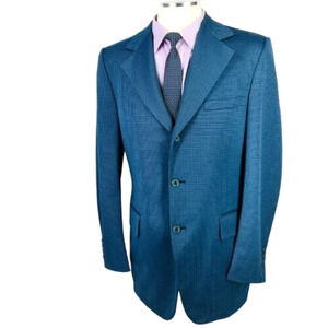 40L Bond Clothes USA Mens 1970s Vintage 3 Bttn Blazer Jacket Steel Blue Sawtooth